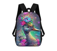 sinyumoney Mochilas De 17 Pulgadas Para Niños, Mochila Escolar Colorful Duck with Flowers Mochila Escolar Impresa En 3D Para Niños De Primaria Y Secundaria