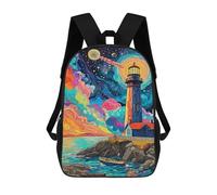 sinyumoney Mochilas De 17 Pulgadas Para Niños, Mochila Escolar Colorful Lighthouse Coastal Scene -1 Mochila Escolar Impresa En 3D Para Niños De Primaria Y Secundaria