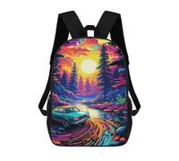 sinyumoney Mochilas De 17 Pulgadas Para Niños, Mochila Escolar Colorful Sunset Forest Drive Mochila Escolar Impresa En 3D Para Niños De Primaria Y Secundaria