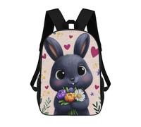 sinyumoney Mochilas De 17 Pulgadas Para Niños, Mochila Escolar Cute Bunny Holding Flowers Mochila Escolar Impresa En 3D Para Niños De Primaria Y Secundaria