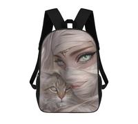 sinyumoney Mochilas De 17 Pulgadas Para Niños, Mochila Escolar Elegant Woman with Cat Mochila Escolar Impresa En 3D Para Niños De Primaria Y Secundaria