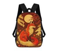 sinyumoney Mochilas De 17 Pulgadas Para Niños, Mochila Escolar Fox in Japanese Art Mochila Escolar Impresa En 3D Para Niños De Primaria Y Secundaria