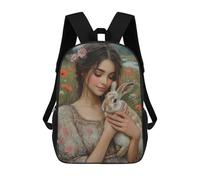 sinyumoney Mochilas De 17 Pulgadas Para Niños, Mochila Escolar Girl with Rabbit in Garden Mochila Escolar Impresa En 3D Para Niños De Primaria Y Secundaria