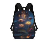 sinyumoney Mochilas De 17 Pulgadas Para Niños, Mochila Escolar Glowing Lotus Pond Scene-1 Mochila Escolar Impresa En 3D Para Niños De Primaria Y Secundaria