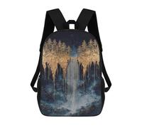 sinyumoney Mochilas De 17 Pulgadas Para Niños, Mochila Escolar Golden Forest Waterfall Painting Mochila Escolar Impresa En 3D Para Niños De Primaria Y Secundaria