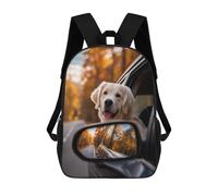sinyumoney Mochilas De 17 Pulgadas Para Niños, Mochila Escolar Golden Retriever in Car Side Mirror Mochila Escolar Impresa En 3D Para Niños De Primaria Y Secundaria
