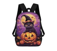 sinyumoney Mochilas De 17 Pulgadas Para Niños, Mochila Escolar Halloween Black Cat with Jack-o'-Lantern-4 Mochila Escolar Impresa En 3D Para Niños De Primaria Y Secundaria
