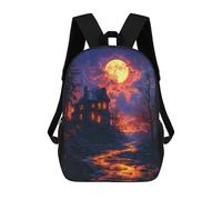 sinyumoney Mochilas De 17 Pulgadas Para Niños, Mochila Escolar Halloween Haunted House Scene -3 Mochila Escolar Impresa En 3D Para Niños De Primaria Y Secundaria