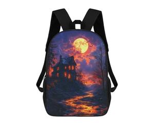 sinyumoney Mochilas De 17 Pulgadas Para Niños, Mochila Escolar Halloween Haunted House Scene -3 Mochila Escolar Impresa En 3D Para Niños De Primaria Y Secundaria