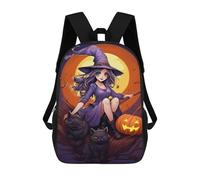sinyumoney Mochilas De 17 Pulgadas Para Niños, Mochila Escolar Halloween Witch with Cats Mochila Escolar Impresa En 3D Para Niños De Primaria Y Secundaria