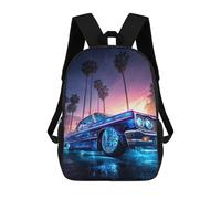 sinyumoney Mochilas De 17 Pulgadas Para Niños, Mochila Escolar Neon Classic Car Sunset Scene Mochila Escolar Impresa En 3D Para Niños De Primaria Y Secundaria