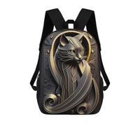 sinyumoney Mochilas De 17 Pulgadas Para Niños, Mochila Escolar Noble Cat Golden Art Deco Mochila Escolar Impresa En 3D Para Niños De Primaria Y Secundaria