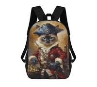 sinyumoney Mochilas De 17 Pulgadas Para Niños, Mochila Escolar Pirate Cat Captain Portrait-1 Mochila Escolar Impresa En 3D Para Niños De Primaria Y Secundaria