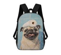 sinyumoney Mochilas De 17 Pulgadas Para Niños, Mochila Escolar Pug with Toilet Paper on Head-1 Mochila Escolar Impresa En 3D Para Niños De Primaria Y Secundaria