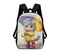 sinyumoney Mochilas De 17 Pulgadas Para Niños, Mochila Escolar Rainy Day Kitten with Umbrella-9 Mochila Escolar Impresa En 3D Para Niños De Primaria Y Secundaria