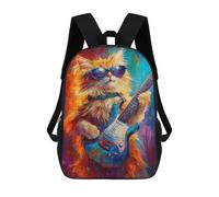 sinyumoney Mochilas De 17 Pulgadas Para Niños, Mochila Escolar Rock Star Cat Guitar Painting -6 Mochila Escolar Impresa En 3D Para Niños De Primaria Y Secundaria