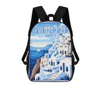 sinyumoney Mochilas De 17 Pulgadas Para Niños, Mochila Escolar Santorini Greece Retro Poster Mochila Escolar Impresa En 3D Para Niños De Primaria Y Secundaria