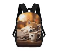sinyumoney Mochilas De 17 Pulgadas Para Niños, Mochila Escolar Shiba Inu Coffee Dog Pup Mochila Escolar Impresa En 3D Para Niños De Primaria Y Secundaria