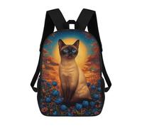 sinyumoney Mochilas De 17 Pulgadas Para Niños, Mochila Escolar Siamese Cat in A Field of Flowers Mochila Escolar Impresa En 3D Para Niños De Primaria Y Secundaria