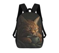sinyumoney Mochilas De 17 Pulgadas Para Niños, Mochila Escolar Sleepy Cat with Coffee Mug Mochila Escolar Impresa En 3D Para Niños De Primaria Y Secundaria
