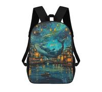 sinyumoney Mochilas De 17 Pulgadas Para Niños, Mochila Escolar Whale in Fantasy Cityscape-1 Mochila Escolar Impresa En 3D Para Niños De Primaria Y Secundaria