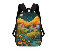 sinyumoney Mochilas De 17 Pulgadas Para Niños, Mochila Escolar Whimsical Village Night Scene Mochila Escolar Impresa En 3D Para Niños De Primaria Y Secundaria