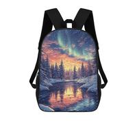 sinyumoney Mochilas De 17 Pulgadas Para Niños, Mochila Escolar Winter Forest Aurora Reflection Mochila Escolar Impresa En 3D Para Niños De Primaria Y Secundaria