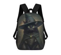 sinyumoney Mochilas De 17 Pulgadas Para Niños, Mochila Escolar Witch Cat Halloween Costume Mochila Escolar Impresa En 3D Para Niños De Primaria Y Secundaria