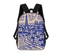 sinyumoney Mochilas De 17 Pulgadas Paris Cityscape Illustration in Blue Mochila Escolar Para Niños, Impresa En 3D Para Niños De Primaria Y Secundaria.