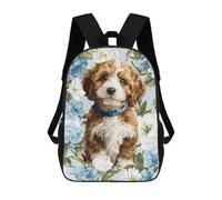 sinyumoney Mochilas De 17 Pulgadas Puppy with Floral Background Mochila Escolar Para Niños, Impresa En 3D Para Niños De Primaria Y Secundaria.