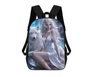 sinyumoney Mochilas De 17 Pulgadas Snow Queen with Wolf Mochila Escolar Para Niños, Impresa En 3D Para Niños De Primaria Y Secundaria.