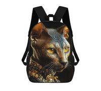 sinyumoney Mochilas De 17 Pulgadas Sphynx Cat with Gold Glitter Mochila Escolar Para Niños, Impresa En 3D Para Niños De Primaria Y Secundaria.