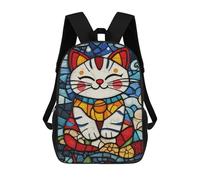 sinyumoney Mochilas De 17 Pulgadas Stained Glass Fortune Cat Mochila Escolar Infantil Impresa En 3D Para Niños De Primaria Y Secundaria