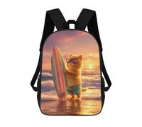 sinyumoney Mochilas De 17 Pulgadas Surfing Cat at Sunset Mochila Escolar Para Niños, Impresa En 3D Para Niños De Primaria Y Secundaria.