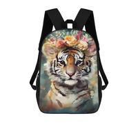 sinyumoney Mochilas De 17 Pulgadas Tiger Cub with Flower Crown Mochila Escolar Infantil Impresa En 3D Para Niños De Primaria Y Secundaria