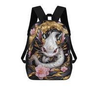 sinyumoney Mochilas De 17 Pulgadas White Dragon with Gold Accents Mochila Escolar Para Niños, Impresa En 3D Para Niños De Primaria Y Secundaria.