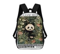 sinyumoney Mochilas De 17 Pulgadas William Morris Panda Floral Exhibition Mochila Escolar Para Niños, Impresa En 3D Para Niños De Primaria Y Secundaria.