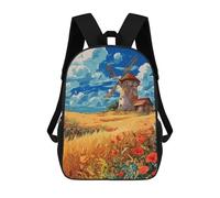 sinyumoney Mochilas De 17 Pulgadas Windmill in Golden Field Mochila Escolar Para Niños, Impresa En 3D Para Niños De Primaria Y Secundaria.