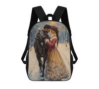 sinyumoney Mochilas De 17 Pulgadas Winter Romance with Horse Mochila Escolar Para Niños, Impresa En 3D Para Niños De Primaria Y Secundaria.