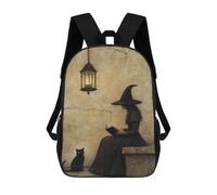 sinyumoney Mochilas De 17 Pulgadas Witch Reading Book with Black Cat Mochila Escolar Para Niños, Impresa En 3D Para Niños De Primaria Y Secundaria.