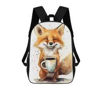 sinyumoney Mochilas De Viaje Lindas Impresas En 3D Coffee with Cute Fox Mochila Escolar Para Niños, Mochila Informal Para Exteriores, Mochilas De Moda Informales Para Niños Para Niñas 17inch