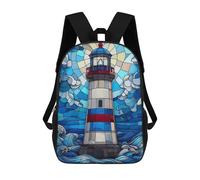 sinyumoney Mochilas De Viaje Lindas Impresas En 3D Stained Glass Lighthouse Mochila Escolar Para Niños, Mochila Informal Para Exteriores, Mochilas De Moda Informales Para Niños Para Niñas 17inch