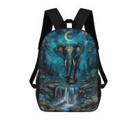 sinyumoney Mochilas Elephant in Teal Forest with Moon Mochila Escolar Para Niños Mochila Escolar Impresa En 3D Para Niños Estudiantes De Primaria Y Secundaria 17inch