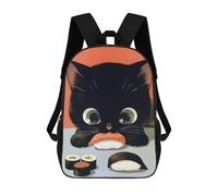 sinyumoney Mochilas Escolares Impresas En 3D Black Cat with Sushi Feast Mochilas De Moda Para Niños De Gran Capacidad Mochilas Escolares Para Niños Mochilas De Viaje 17inch