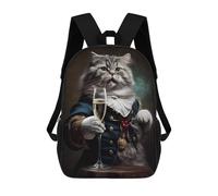 sinyumoney Mochilas Escolares Impresas En 3D Cat in Aristocratic Attire with Glass of Champagne Mochilas De Moda Para Niños De Gran Capacidad Mochilas Escolares Para Niños Mochilas De Viaje 17inch