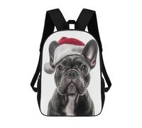 sinyumoney Mochilas Escolares Impresas En 3D Christmas French Bulldog with Santa Hat Mochilas De Moda Para Niños De Gran Capacidad Mochilas Escolares Para Niños Mochilas De Viaje 17inch