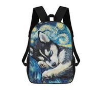 Sinyumoney Mochilas Escolares Impresas En 3D Para Niños, Gran Capacidad, Estilo De Tendencia, Escuela Y Viajes., Husky Puppy Starry Night, 17"