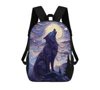 Sinyumoney Mochilas Escolares Impresas En 3D Para Niños, Gran Capacidad, Estilo De Tendencia, Escuela Y Viajes., Howling Wolf Starry Night, 17"