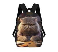 Sinyumoney Mochilas Escolares Impresas En 3D Para Niños, Gran Capacidad, Estilo De Tendencia, Escuela Y Viajes., Angry Fluffy Cat Studying, 17"