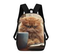 Sinyumoney Mochilas Escolares Impresas En 3D Para Niños, Gran Capacidad, Estilo De Tendencia, Escuela Y Viajes., Angry Cat Drinking Coffee, 17"